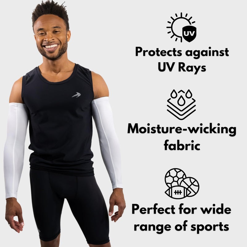 CompressionZ Compression Arm Sleeves for Men & Women| Cooling UV Sun Protection Elbow Pain Relief for All Sports and Recovery White Pair Large - Image 3